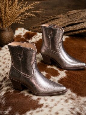 JustFab Metallic Western Ankle Boots